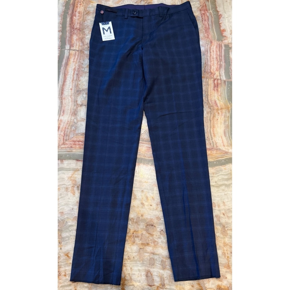Ted Baker London Mens Jefferson Pant 35R Navy Blue Plaid Endurance Wool NWT